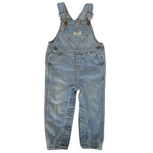 OshKosh Bgosh Baby Girl Denim Heart Print Overalls 18M Light Wash Snap Legs